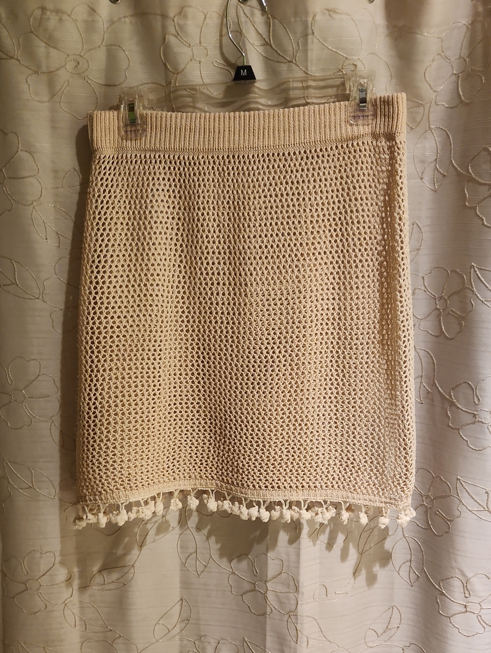 SHEIN Cream Crochet Mini Skirt with Tassel Trim